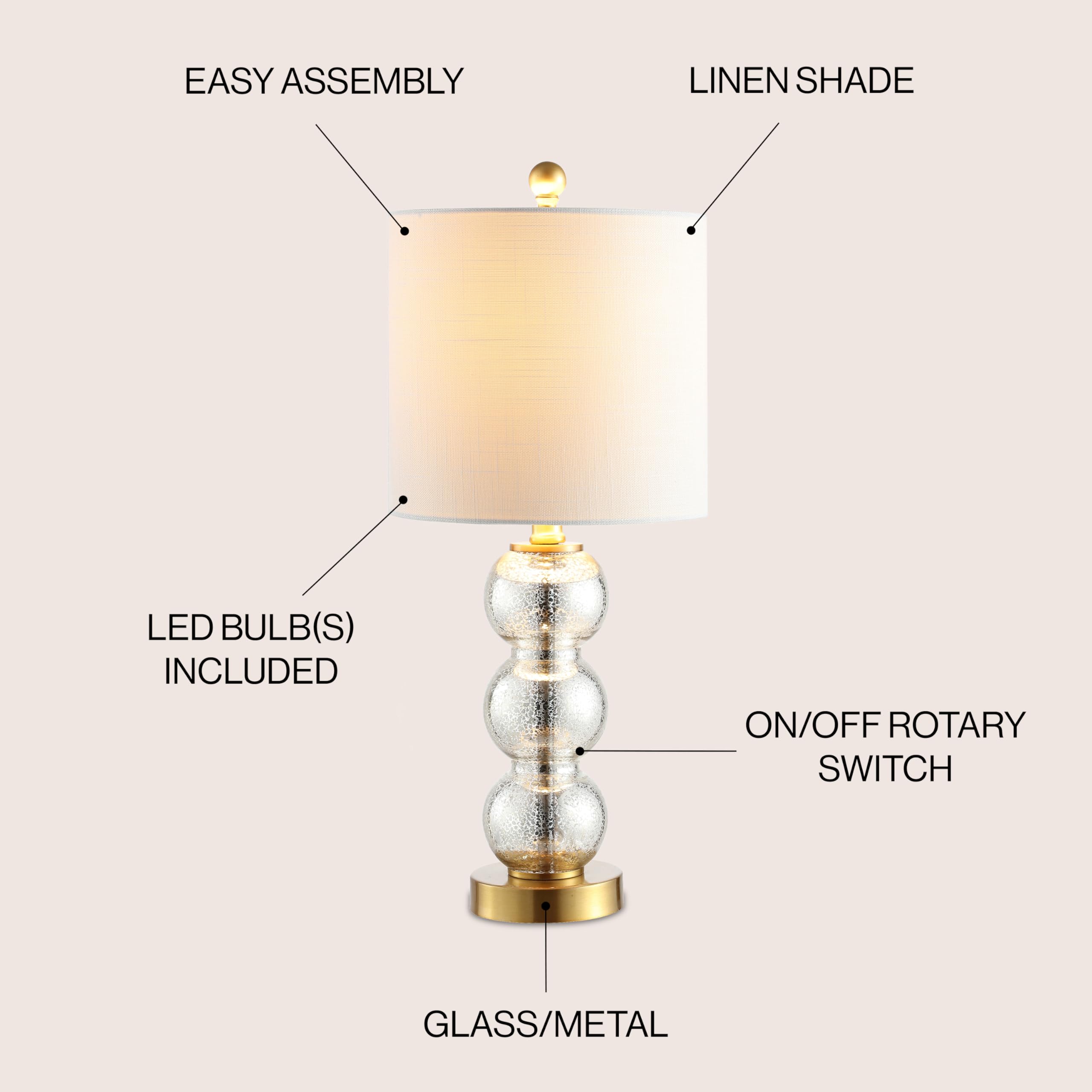 JYL1021C February 21" Glass/Metal LED Table Lamp Contemporary Bedside
