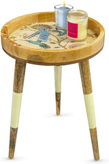 Round wooden side table, end table for living room, bedside, center table