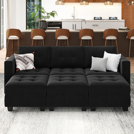 Modular Sectional Sleeper Sofa with Storage Velvet Sectional Couch with Chaise and Ottomans 6