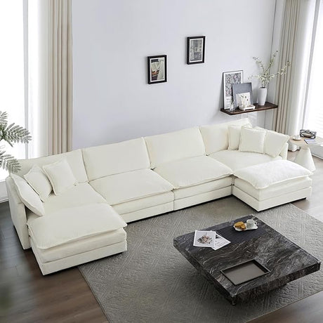 Chenille U-Shaped Modular Sectional Couch, Modern Comfy 3 Seater Deep Seat Cloud