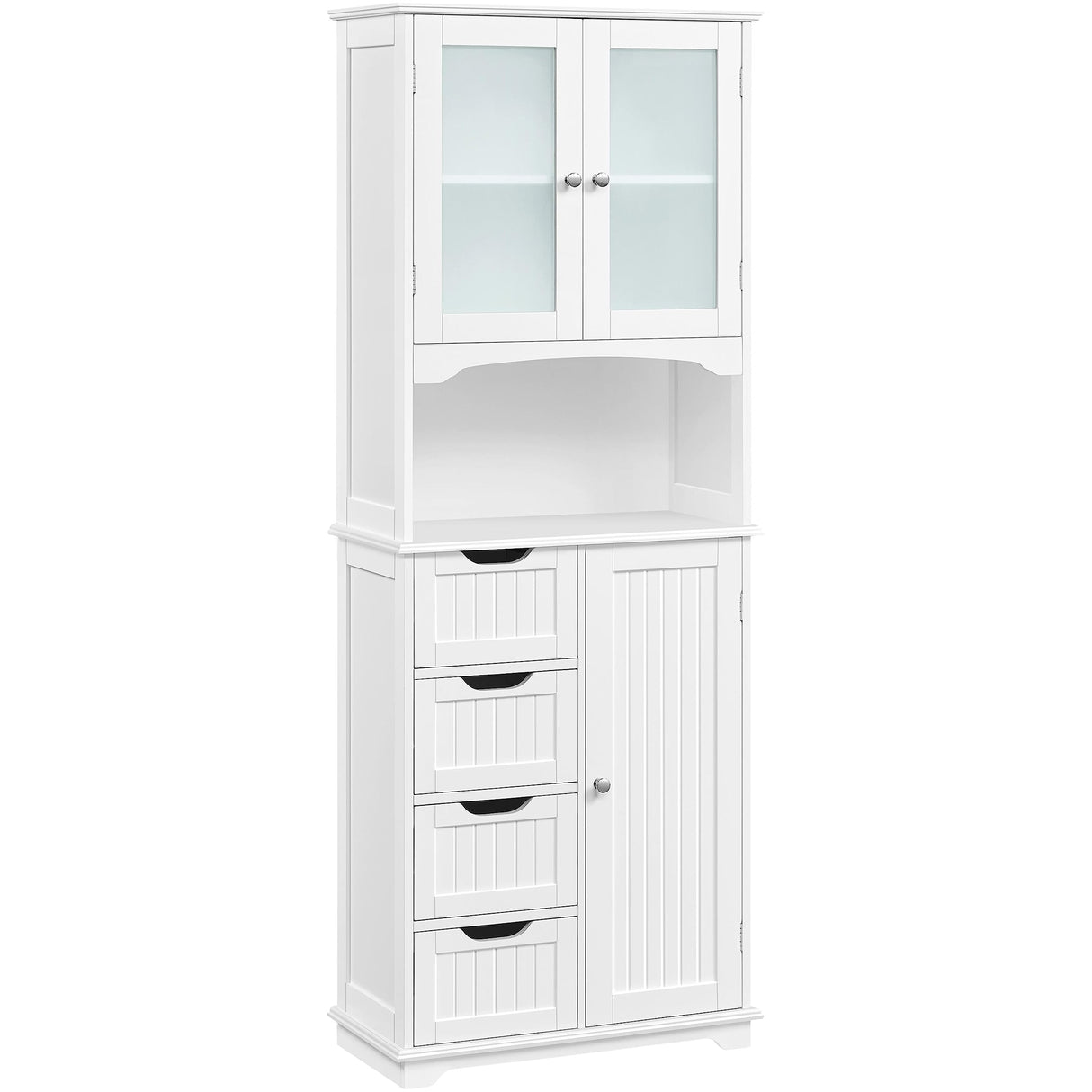 Tall Storage Cabinet with Glass Door, Bathroom Floor Cabinet 65.5″, Kitchen Pantry