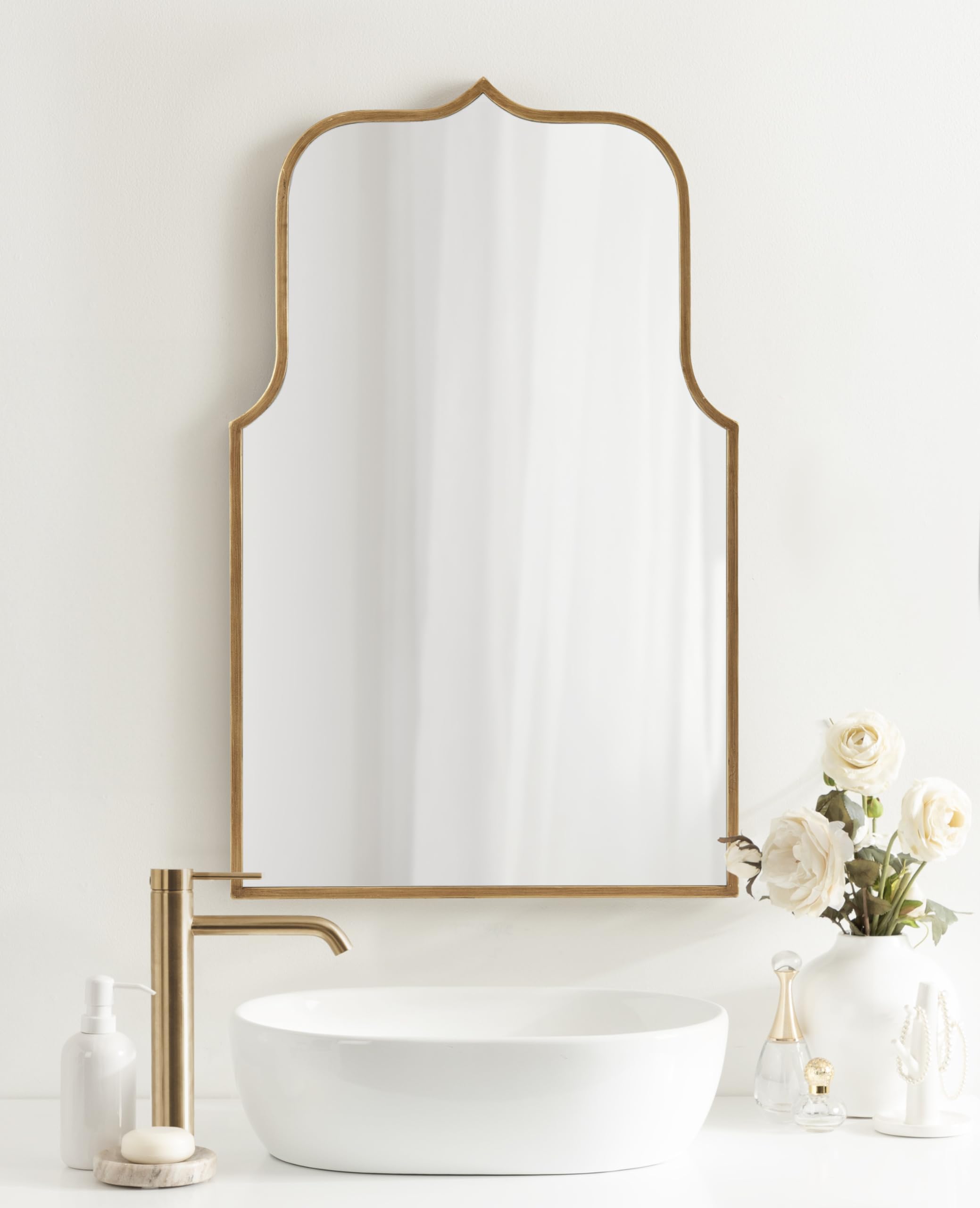 Gezella Glam Scalloped Arched Wall Mirror, Antique Gold