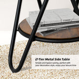 2-Tier Round Side Table, Small End Table with Metal Legs, Industrial Wood Beside Table