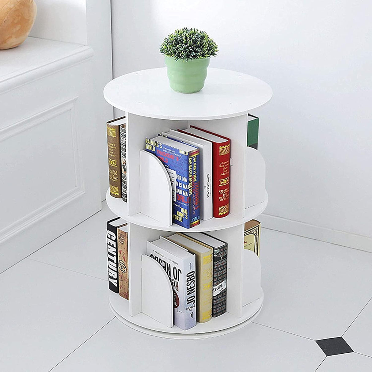 Bookshelf Tall Bookcase 5 Tier Bookcase 360° Rotating Bookshelf Storage Shelf Multi-Layer Bookshelves with Safety Bezel Kids Bookshelf Perfect Display