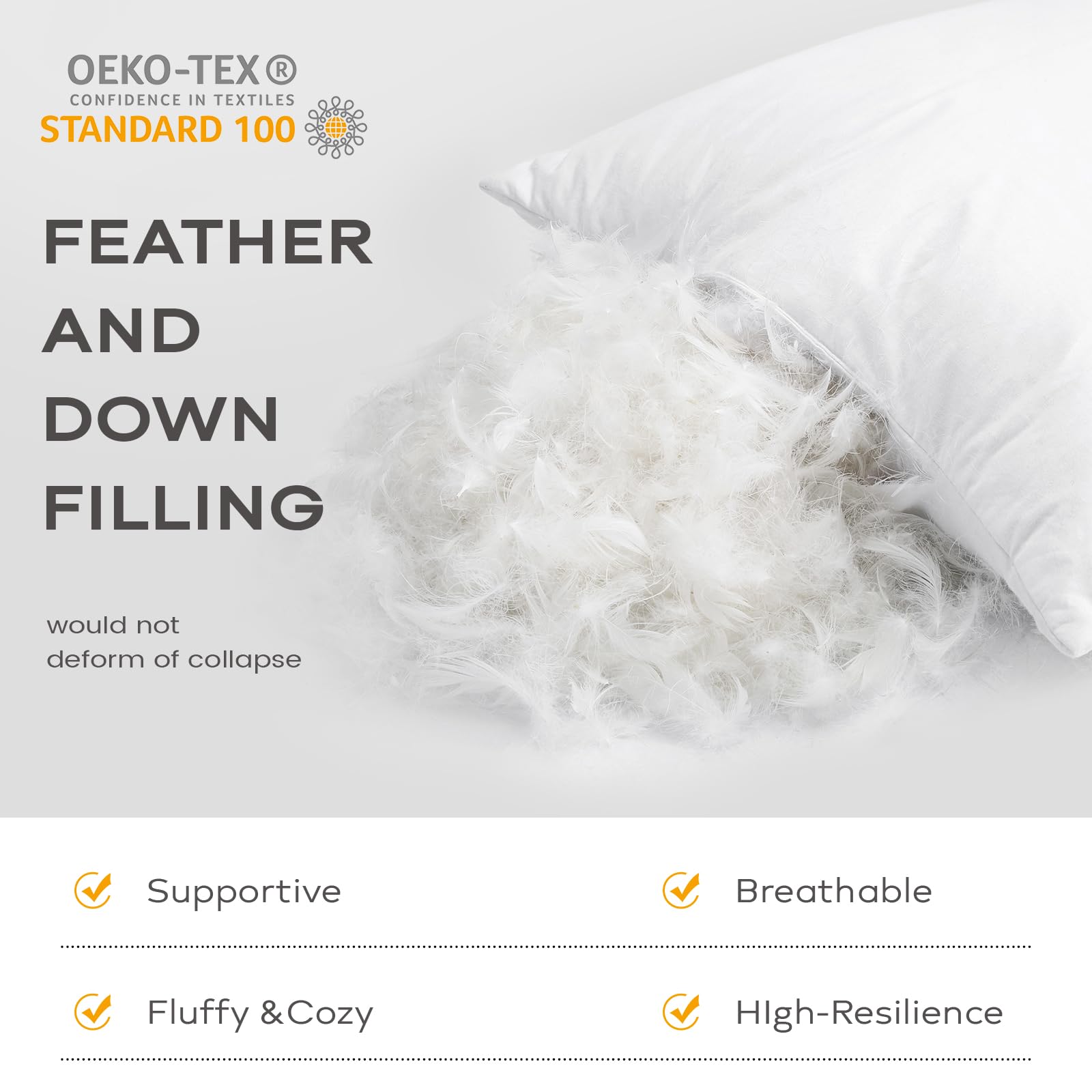 Set of 2 Down and Feather Throw Pillow Inserts 18x18 Soft Fluffy Pillow