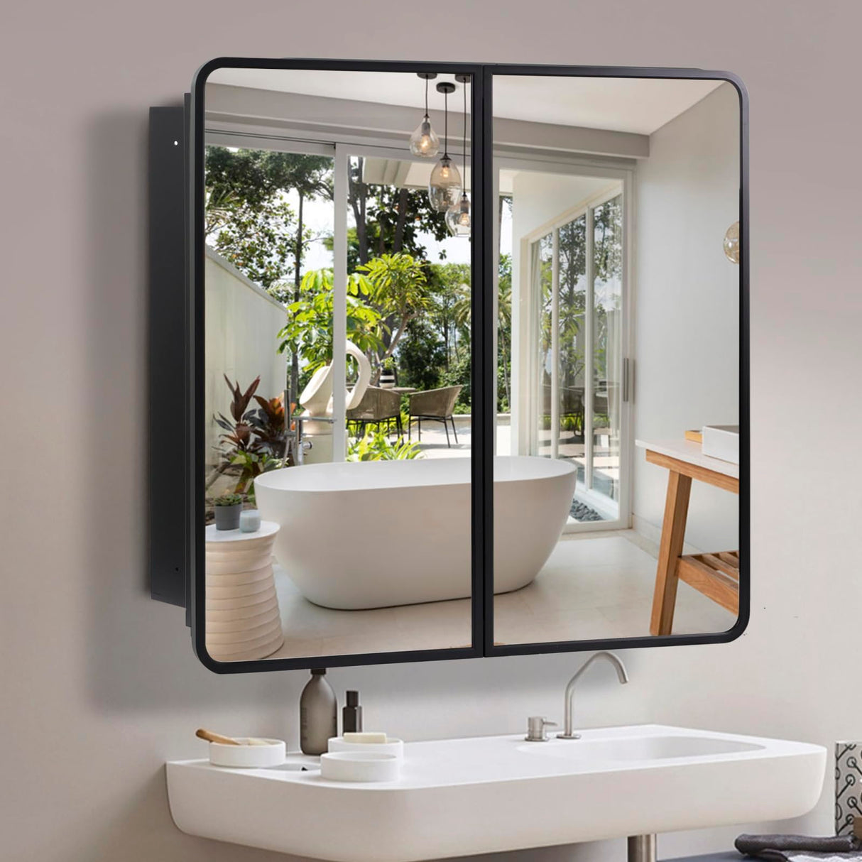 32 in X 32 in Medicine Cabinet Mirror,Black Bathroom Medicine Cabinet with Mirror