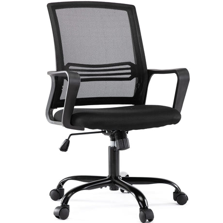 Home Office Computer Desk Chairs Mid Back, Rolling Swivel with Lumbar Support and Armrests