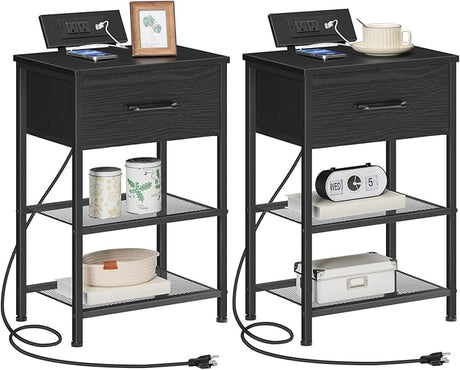 Nightstands Set of 2 with Charger Station, End Tables with USB Ports & Outlets