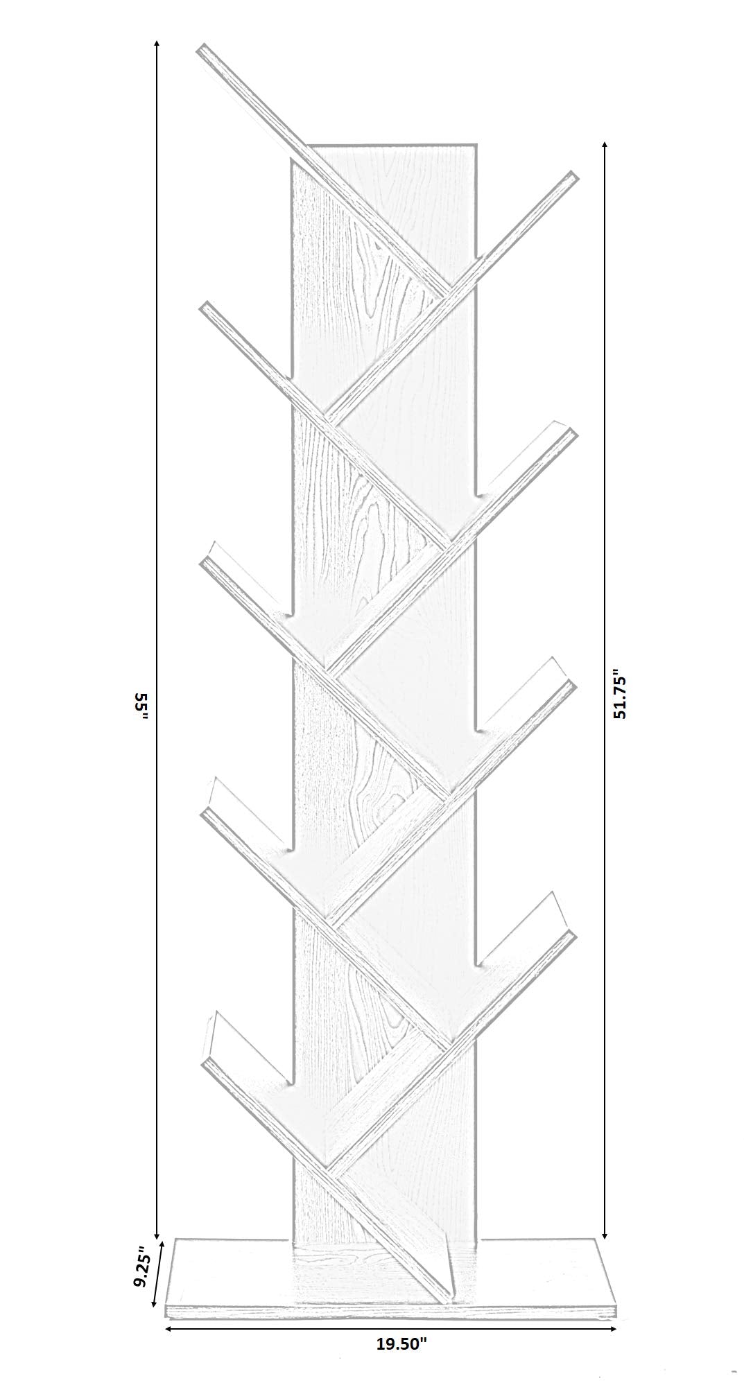 Basicwise Wooden 9-Shelf Tree Magazine CD Storage Bookcase, Gray