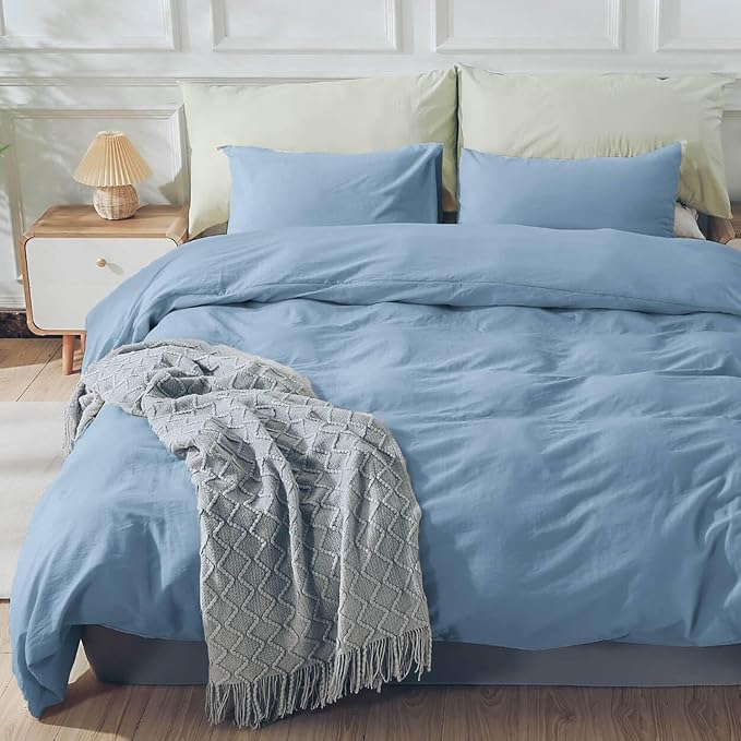 Duvet Cover Set 100% Washed Cotton Oversized King 120"x98" Linen Feel Textured Organic Natural 3 Pieces