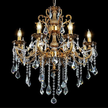 Crystal Chandeliers Antique Gold Farmhouse Chandelier Lighting for High Ceiling 10-Light