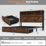 Farmhouse Queen Bed Frame with Storage Headboard and LED Lights