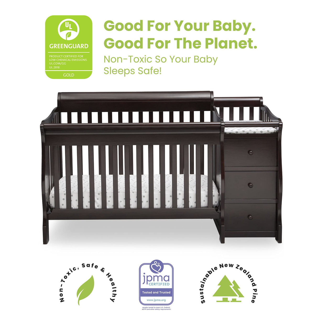 Princeton Junction 4-in-1 Convertible Crib and Changer - Greenguard Gold Certified, Dark