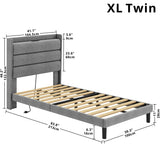 Twin XL Bed Frames, Storage Headboard with Outlets, Sturdy and Stable, No Noise, No