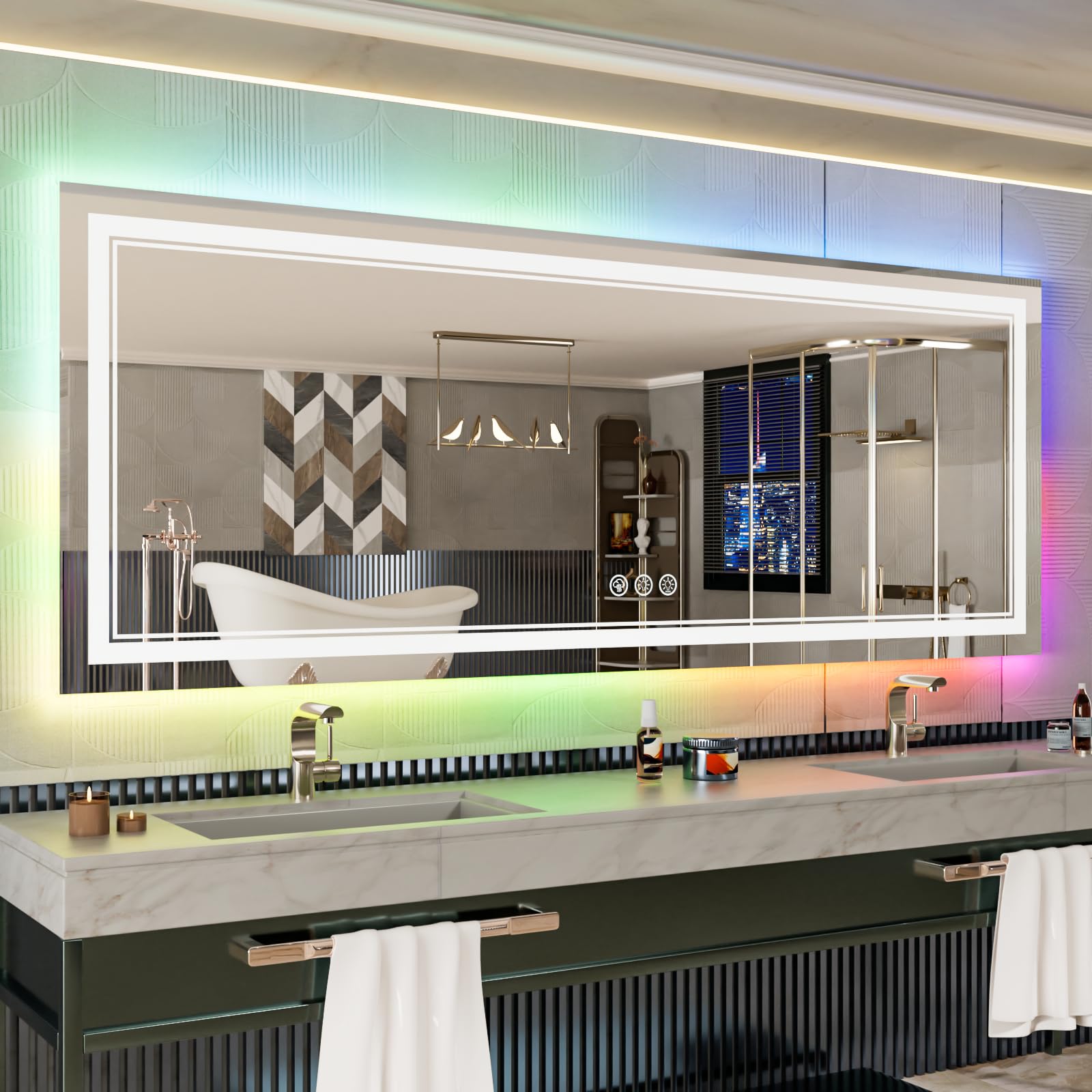 LED Bathroom Mirror with Lights, Color Changing RGB Backlit
