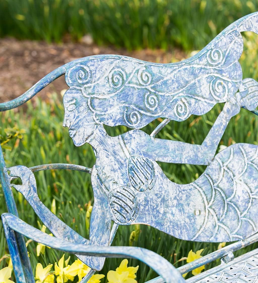 Mermaid Garden Bench for Outdoors | Outdoor Benches Weatherproof | Metal Bench