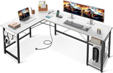 L Shaped Computer Desk 66" with Power Outlet & Storage Shelves, Corner Sturdy Writing