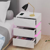 Charging Station & Led Lights,Smart Bedside Table with 16 Colors Lights,Power