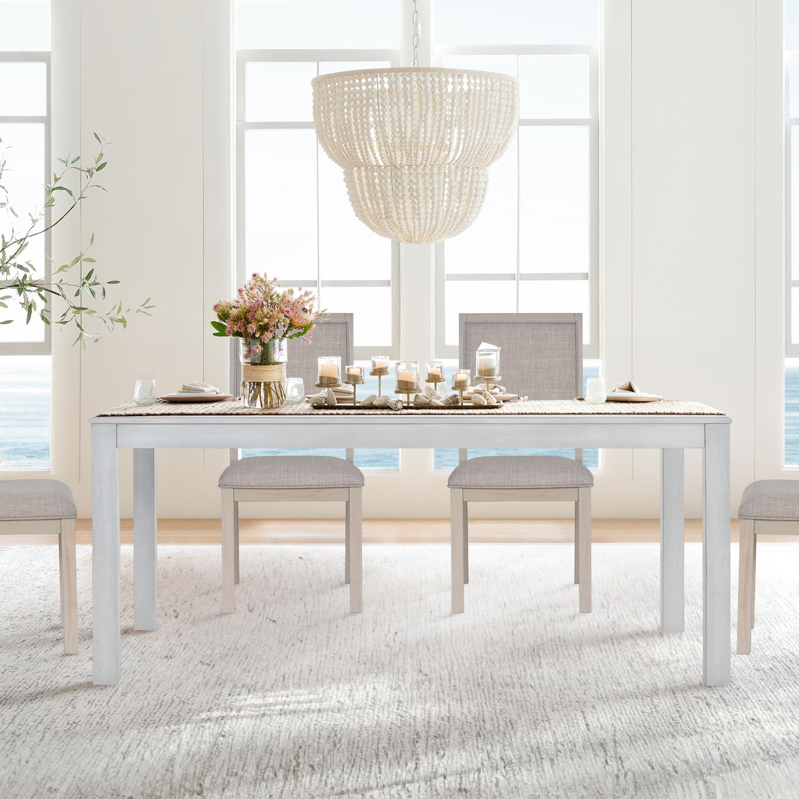 Rectangular Dining Table for 6, 60" Wooden Kitchen Table for 4-6 People