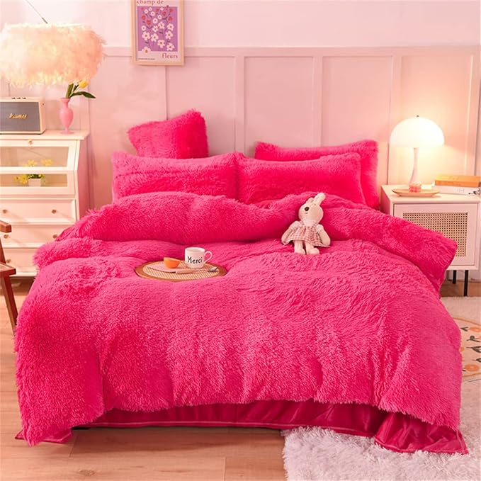 Plush Shaggy Duvet Cover Set Queen Luxury Fluffy Faux Fur Comforter Cover Set Ultra