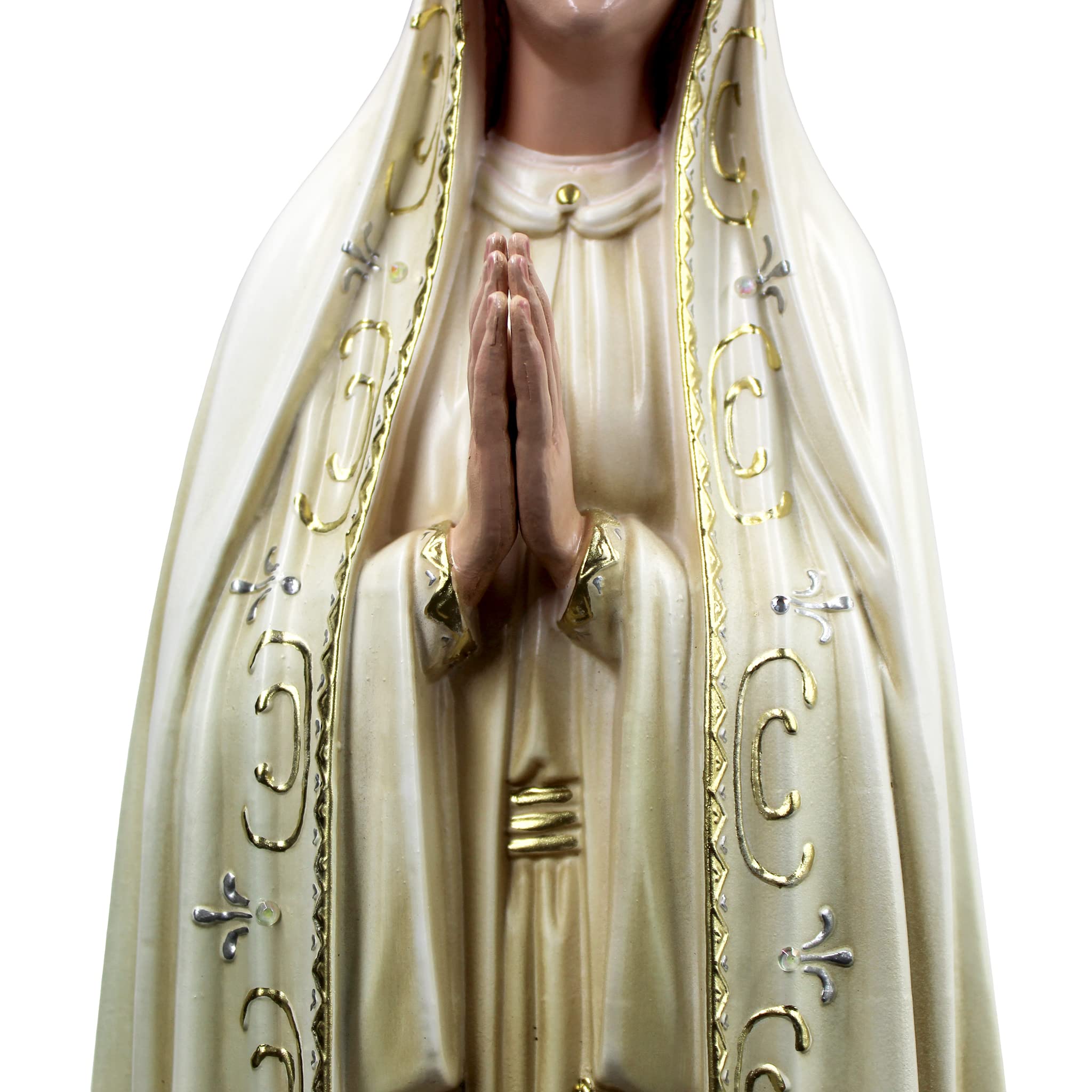 Hand Painted Our Lady of Fatima Statue Religious Figurine Virgin Mary Made in Portugal (Beige, 29.5 Inch)