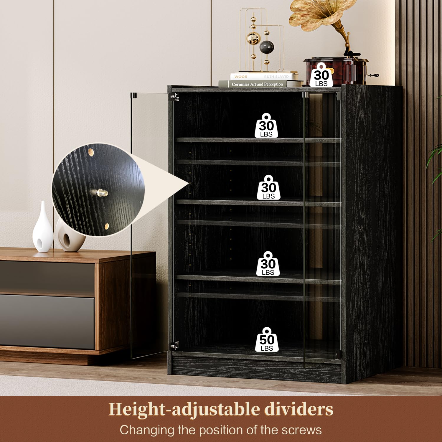 Modern Audio-Video Media Stand with 4 Height-Adjustable Shelves,AV Cabinet