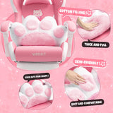 Pink Gaming Chair with Cat Paw Lumbar Cushion and Cat Ears