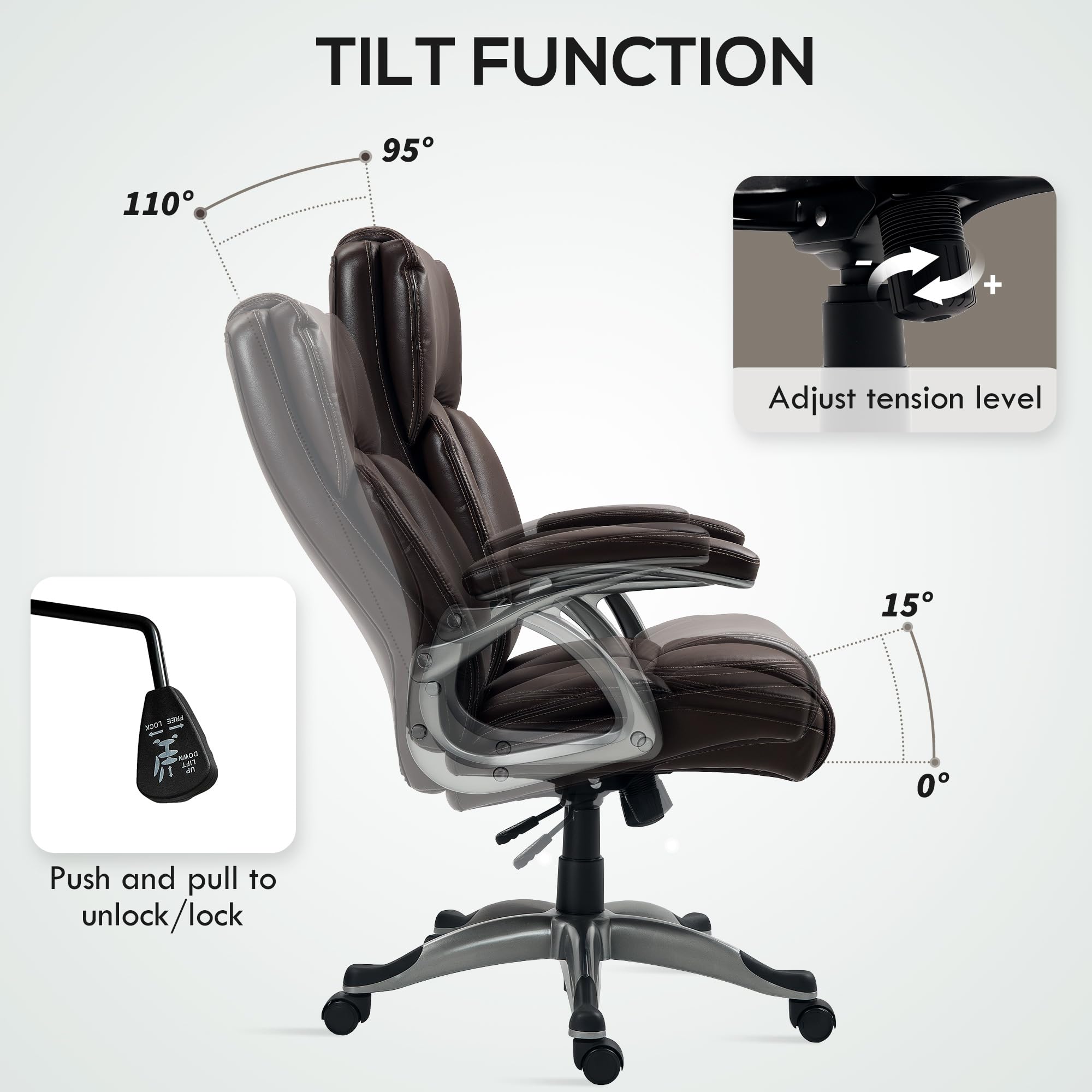 Executive Office Chair with Tilt Function - PU Leather High Back Swivel Desk Chair
