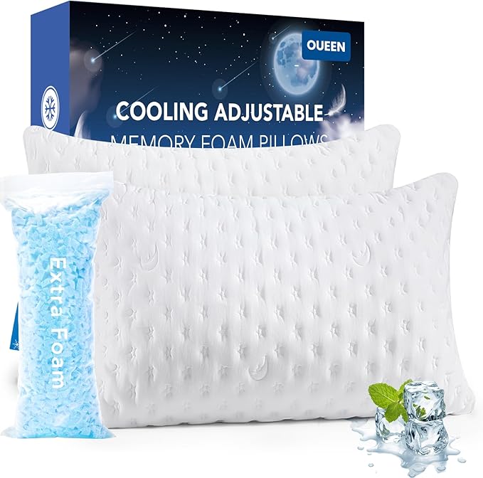 Kucey Cooling Shredded Memory Foam Pillow – King Size (2 Pack)