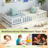 Bed for Kids, Wood Montessori Bed with Safety Guardrails, Floor Bed Frame for Kids, Boys