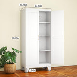 White Metal Storage Cabinet, 61" Steel File Cabinet for Home Office, Kitchen Pantry