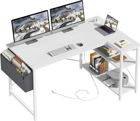 47" Computer Desk with Power Outlets,L Shaped Desk with Storage Shelves