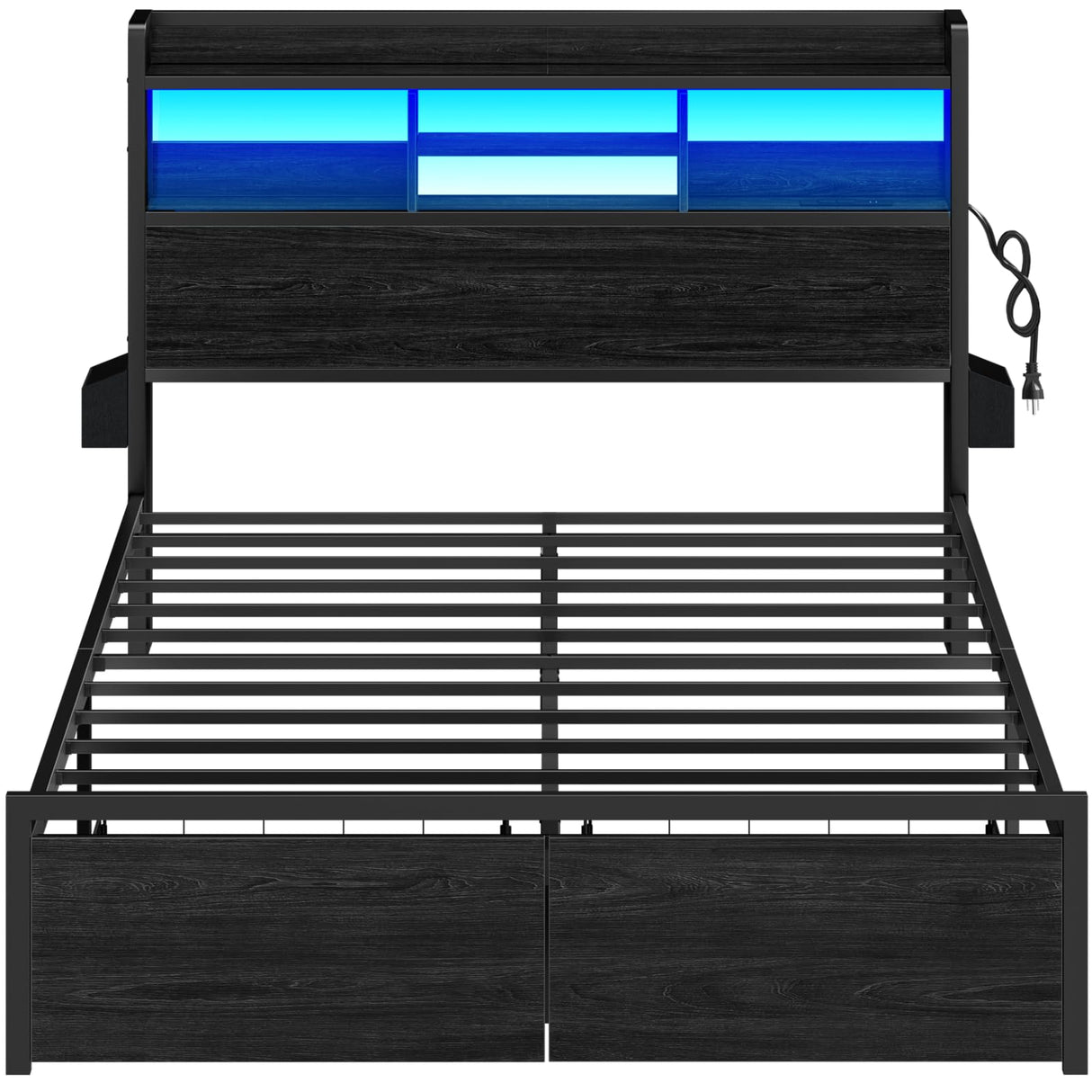 Full Size Bed Frame with LED Lights & Storage Drawers