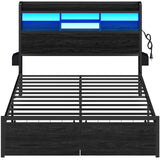 Full Size Bed Frame with LED Lights & Storage Drawers