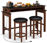 Small Dining Table Set for 2 - Bar Table and 2 Bar Stools, Sofa Table with Outlets