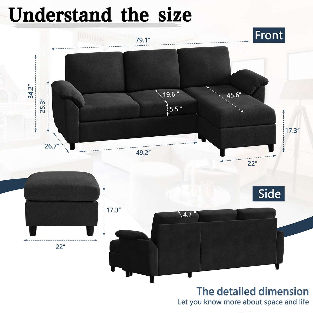 79" Modern Sectional Sofa Couch, Convertible L Shaped Couch