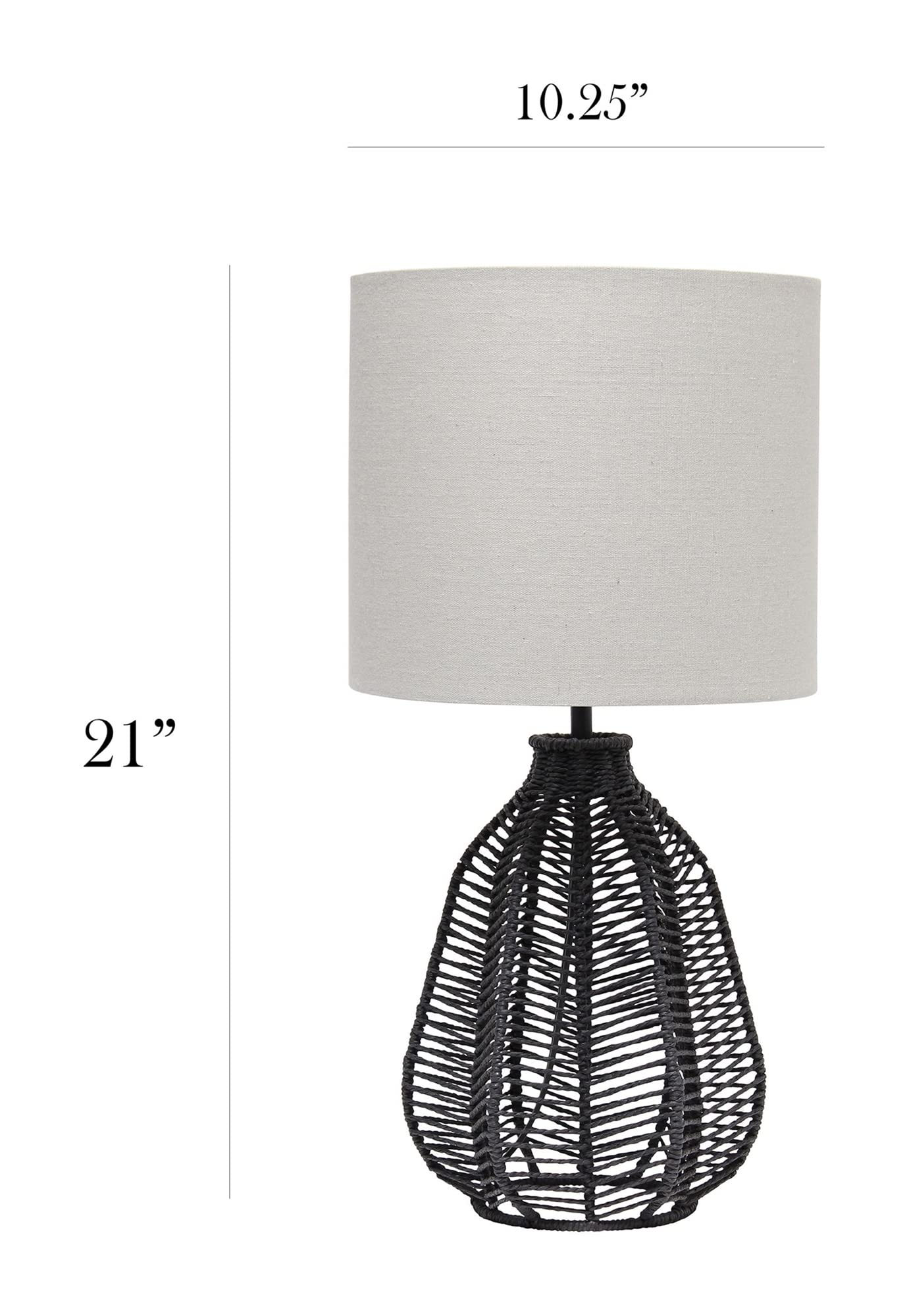 LT2106-BLK 21" Tall Boho Coastal Inspired Rustic Paper Rope Rattan Wicker Look Standard