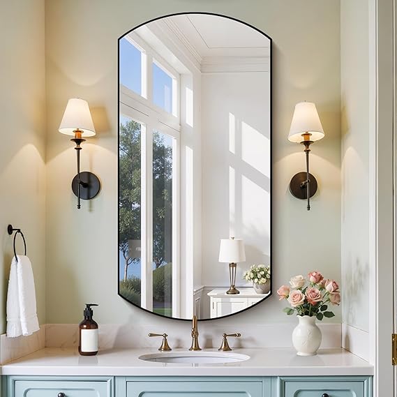 30x55 Inch Black Oval Bathroom Mirror with Thin Metal Frame