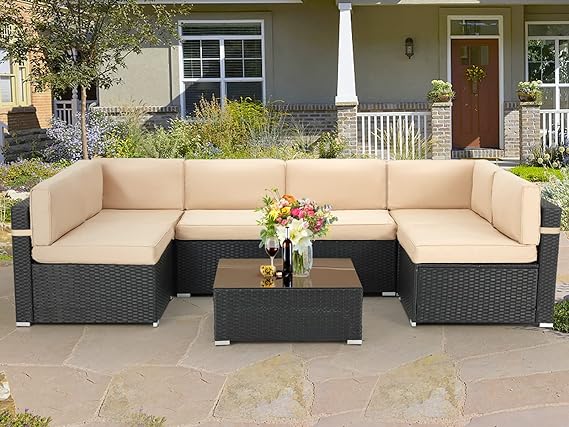 7 Piece Outdoor Patio Furniture Set, Outdoor Sectional Conversation Furniture Chair