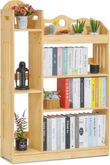 Bookshelf with Organizer, Wood Display Shelf Stand for Small Space Multifunction Storage Cabinet for Playroom, Bedroom, Natural