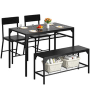 4-Piece Dining Table Set with Bench & Chairs - Black