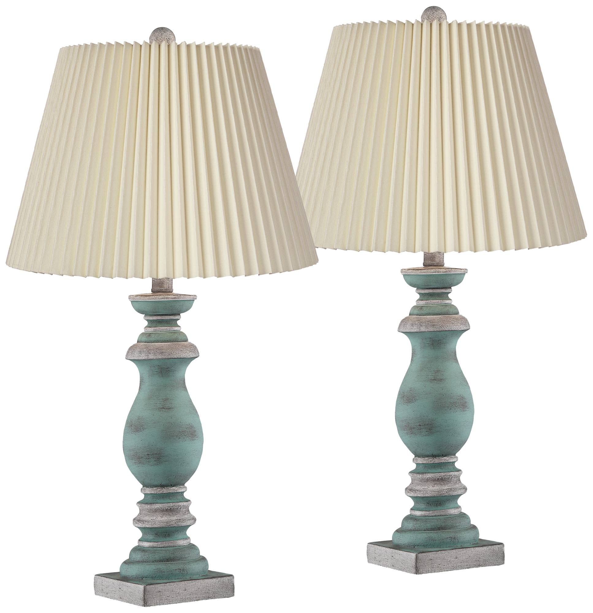 Patsy Traditional Cottage Table Lamps Set of 2 26 1/2" High Weathered Blue-Gray