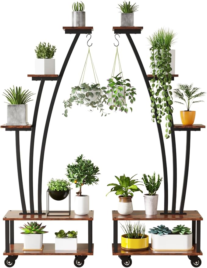 5-Tiered Tall Plant Stand Indoor, Heart-shaped Metal Plant Stand with Wheels