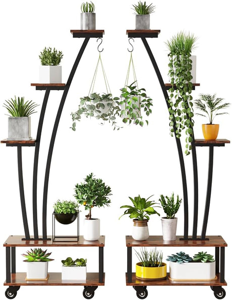 5-Tiered Tall Plant Stand Indoor, Heart-shaped Metal Plant Stand with Wheels