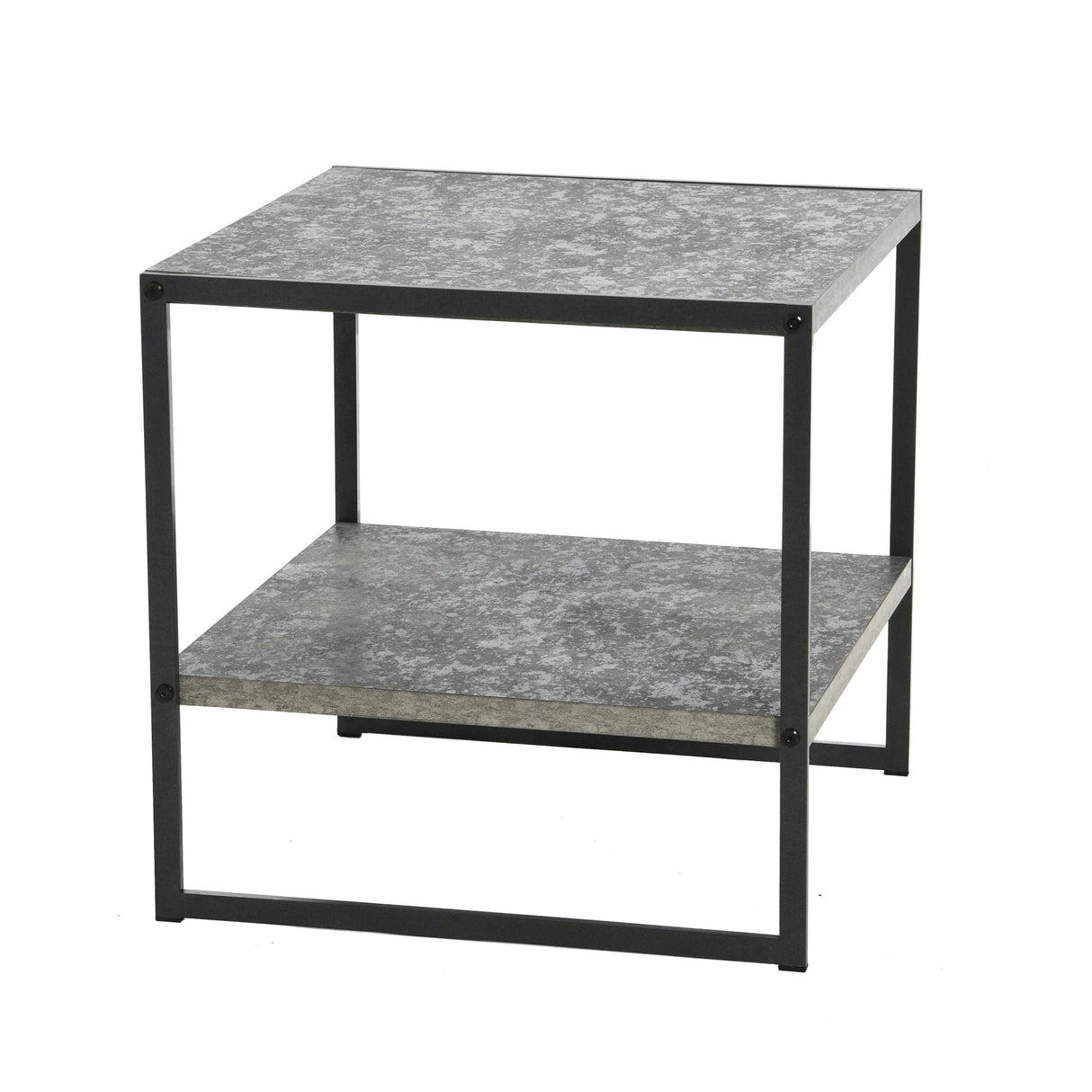 Jamestown Square Side End Table with Storage Shelf Rustic Slate Concrete and Black Metal