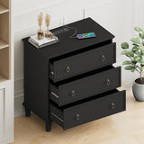 Large Black Nightstand with Charging Station, 3 Drawers Nightstand 29.8" X 27.6"