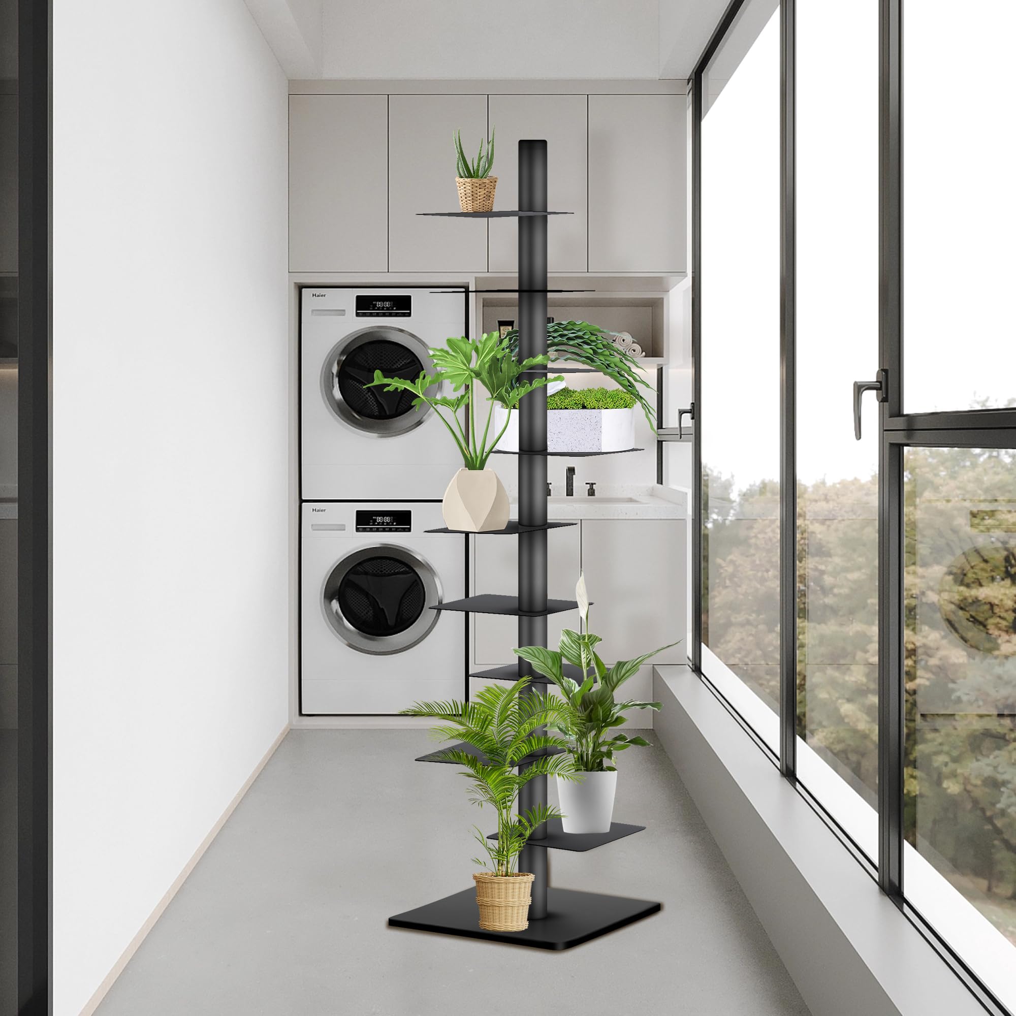 Metal Vertical Bookshelf Tower, Freestanding Invisible Spine Bookshelf, Tall Ladder Bookcase Floating Shelf for Small Spaces, Modern Storage Corner Shelf for Living Room, Office, Bedroom Decor