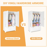 Wide White Armoire Wardrobe Closet with Adjustable Shelves and Drawers