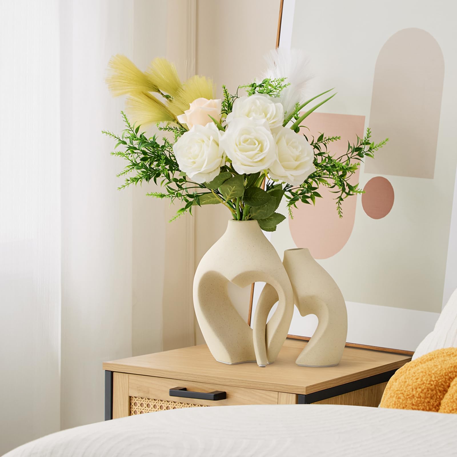 White Vases for Decor, Heart Shaped Ceramic Vase Set of 2, Nordic Heart Shaped Vases