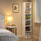 LITTLE TREE 70.9 Inch Tall Narrow Bookcase, Corner Bookshelf 6 Tier Cube Display Shelf Storage Organizer for Small Space, White